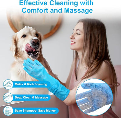 6PCS Pet Grooming Set - Lengthen Dog Washing Gloves, Dog Bath Brush, Dog Toothbrush Finger, Dog Shampoo Brush, Silicone Pet Bathing Gloves for Gentle Cleaning, Massaging, Shedding (Blue Grooming Set)
