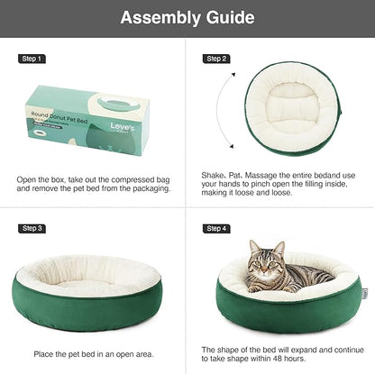 Love's cabin Round Donut Cat and Dog Cushion Bed, 20in Pet Bed for Cats or Small Dogs, Anti-Slip & Water-Resistant Bottom, Super Soft Durable Fabric Pet Beds, Washable Luxury Cat & Dog Bed Green