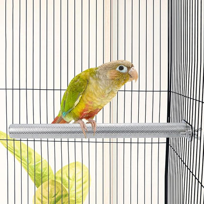 Wontee Bird Perch Stand Stainless Steel Parrot Cage Perch Accessories for Parakeets Cockatiels Conures African Greys Macaws Amazon Parrots (L (11.8"x1")