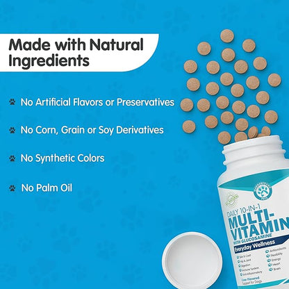 Wanderfound Pets 10-in-1 Dog Multivitamin, Chewable Dog Vitamins with Glucosamine, D3, and MSM, Dog Health Supplies for Immune System and Joint Health, Liver Flavor, 60 Tablets