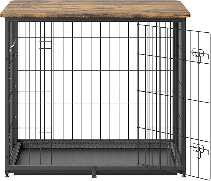 VEVOR 27" Dog Crate Furniture With Double Doors, 2-in-1 Decorative Wooden Kennel End Table, Removable Tray, Holds up to 30 lbs for Small, Medium Dogs - Brown