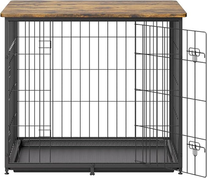 VEVOR 27" Dog Crate Furniture With Double Doors, 2-in-1 Decorative Wooden Kennel End Table, Removable Tray, Holds up to 30 lbs for Small, Medium Dogs - Brown