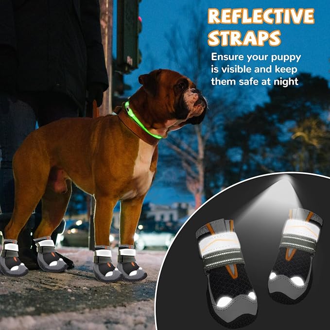 Dog Shoes for Large Small Medium Dogs, Breathable Dog Booties for Outdoor Walking Hiking Anti-Slip Dog Boots Paw Protectors with Reflective Straps for Hardwood Floor Winter Snow Size 4
