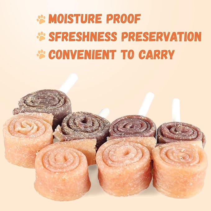 Dog Treats, Chicken Duck Big Roll with Rawhide Stick Healthy Dog Jerky High Protein Dog Training Treats Dog Snacks Chewy for Medium Large Dog 4 Counts