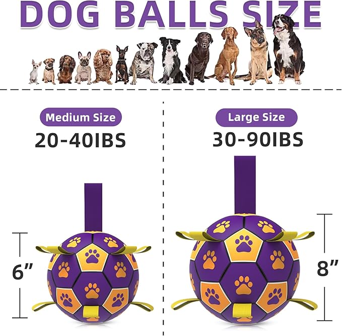 QDAN Dog Ropes Toys Soccer Ball with Straps, Interactive Dog Toys for Tug of War, Puppy Birthday Gifts, Dog Tug Toy, Dog Water Toy, Durable Dog Balls for Small & Medium Dogs（6 Inch）