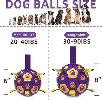 QDAN Dog Ropes Toys Soccer Ball with Straps, Interactive Dog Toys for Tug of War, Puppy Birthday Gifts, Dog Tug Toy, Dog Water Toy, Durable Dog Balls for Small & Medium Dogs（6 Inch）