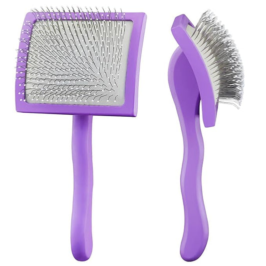 Slicker Brush for Goldendoodles, Dog Brush for Poodles, Slicker Brush for Dogs with Little Round Rubber Tips, Golden Doodle Must Haves, Long Pin Dematting Comb for Long Haired Dogs (purple)