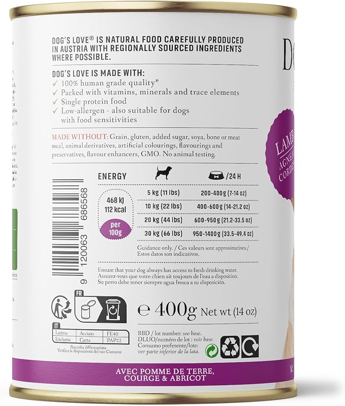 DOG'S LOVE Single Protein, Limited Ingredients, Ethically Sourced, Grain Free Wet Dog Food - Canned Soft Dog Food, Grain Free Dog Food for Your Dog - Premium Can Dog Food | 6 cans (14.1 Oz, Lamb)