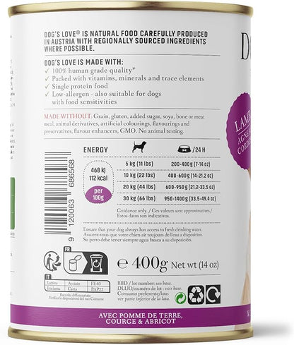 DOG'S LOVE Single Protein, Limited Ingredients, Ethically Sourced, Grain Free Wet Dog Food - Canned Soft Dog Food, Grain Free Dog Food for Your Dog - Premium Can Dog Food | 6 cans (14.1 Oz, Lamb)