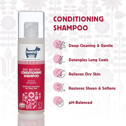 Hownd Got an Itch Soothing & Nourishing 2-in-1 Dog Shampoo and Conditioner for Dry, Flaky, Itchy Skin - Natural Hydrating Vegan Formula for Puppies & Dogs with Sensitive Skin, Rose & Bergamot