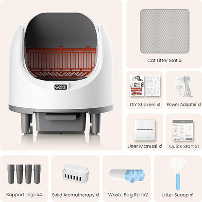 Bashaw Self Cleaning Litter Box, Automatic Cat Litter Box for Multiple Cats, App Control with Safety Sensors, Open Top, Includes Scent Cartridge & Trash Bags