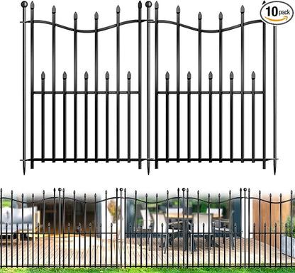 10 Panels No Dig Decorative Garden Fence, 32in(H)_22ft(L) Heavy-Duty Rustproof Metal Panels, Outdoor Dog Barrier for Yard & Patio, Landscape, Border| Portable Temporary Fencing