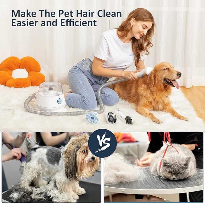 Dog Hair Vacuum & Grooming Kit, 12000Pa Strong Pet Grooming Vacuum, 2L Large Capacity for Shedding Grooming Hair, Quiet, 5 Pet Grooming Tools
