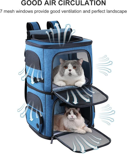 Double Cat Carrier for 2 Cats,Dog Backpack Carrier for Medium Dogs,Double Compartment Pet Carrier Backpack for Dual Pets,for Outdoor Traveling/Stroll and Picnic (Blue)
