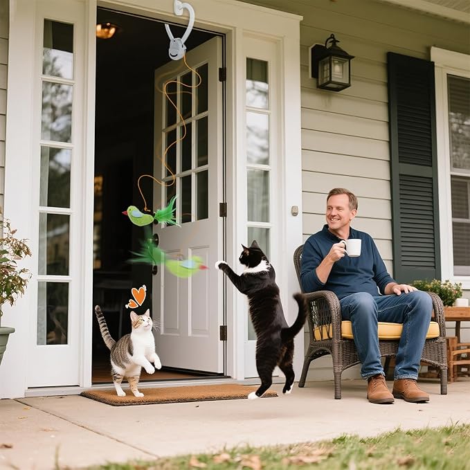 Interactive Cat Toys for Indoor Cats Automatic Electric Flying Bird Feather Wand Toy - Best Kitten & Adult Cat Enrichment Toy Hanging Electric Kitty Toys for Bored Cats