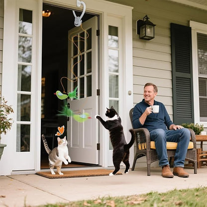 Interactive Cat Toys for Indoor Cats Automatic Electric Flying Bird Feather Wand Toy - Best Kitten & Adult Cat Enrichment Toy Hanging Electric Kitty Toys for Bored Cats