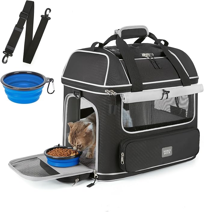 Expandable Cat Dog Carrier: NOBLE DUCK Soft-Sided Pet Carrier Airline Approved for Large Small Cats Dogs Collapsible Portable Travel Up to 25 Lbs Black