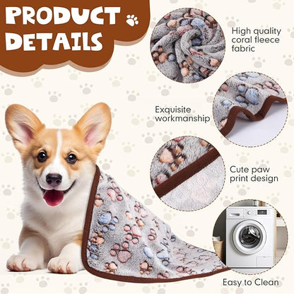 Chumia 40 Pcs Blankets Soft Fluffy Fleece Washable Pet Dog Sleep mat Paw Print Pattern Fleece Blankets for Pets Throw Warm Bed Mat for Dog Puppy Cat(24 x 16 Inch,Black)