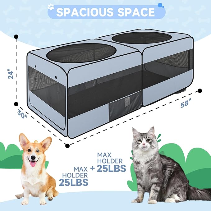 2-in-1 Dog Playpen, 58''Pop Up Cat Puppy Pet Playpen Indoor/Outdoor Cats Enclosed, Cat Dog Tent Crate Cage Kennel, Portable Playpen for Kitten, Small Animals Play Pen(No Divider, Unified Space)