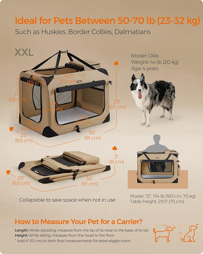 Feandrea 36 Inches Collapsible Soft Dog Crate, Portable Travel Dog Crate for Indoor and Outdoor Use, Dog Carrier Kennel with Safety Zippers, for Living Room, Car, Travelling,Camel Brown UPDC090K01