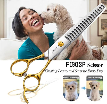 Dog Thinning Shears for Grooming 6.75" Chunker Shears Quickly Thinning Thick Hair Professional Dog Grooming Scissors for Small Dogs Right Handed Groomer Japan 440C 18 Teeth(Chunker, Gold)