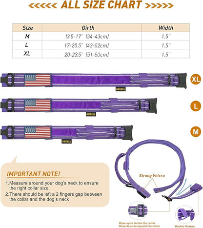 AUBELL Reflective Dog Collar, Tactical Dog Collar for Large Dogs, Heavy Duty Dog Collars with Control Handle and Metal Buckle for Medium Dogs, with Airtag Case and 2 Patches (Purple, L)