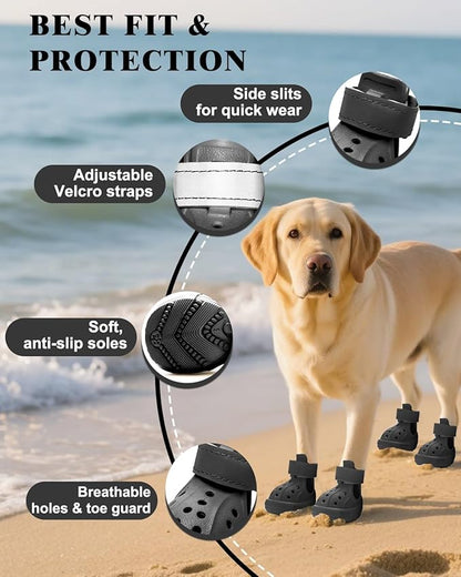 Dog Boots for Hot Pavement & Snow, Waterproof Non-Slip Dog Shoes with Reflective Straps, Adjustable Pet Booties for Small to Large Dogs, Outdoor Paw Protection, 4Pcs