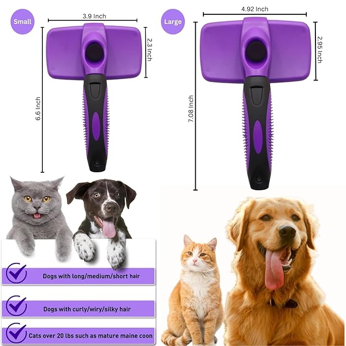 AINA Self-Cleaning Pet Grooming Brush | Pet Slicker Brush for Dogs & Cats Detangling & Fur Removal with Click Clean Button | Effective & Comfortable Pet Deshedding Brush, Perfect for Pet Grooming