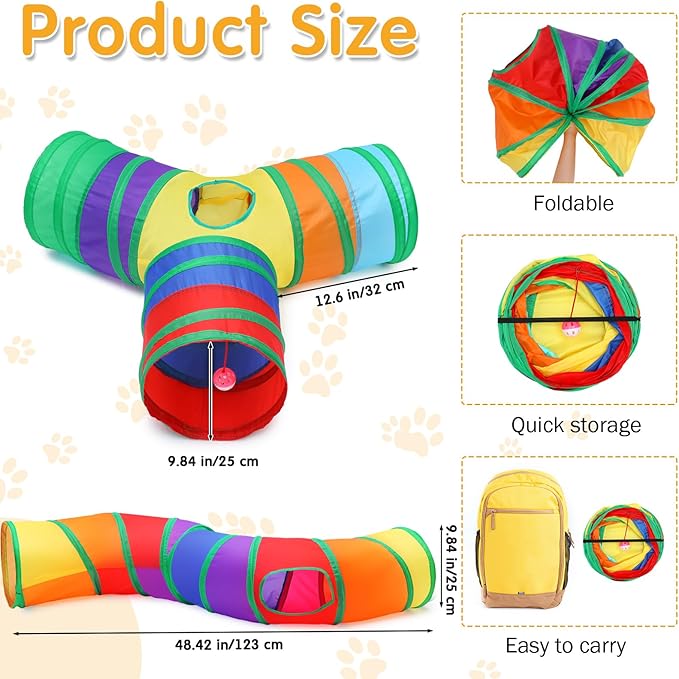Poen 22pcs Cat Kitten Toys Set with 2 Collapsible Cat Tunnel and 20 Interactive Kitty Feather Toy, Fluffy Mouse, Crinkle Balls, for Kitten Puppy(Multicolor)