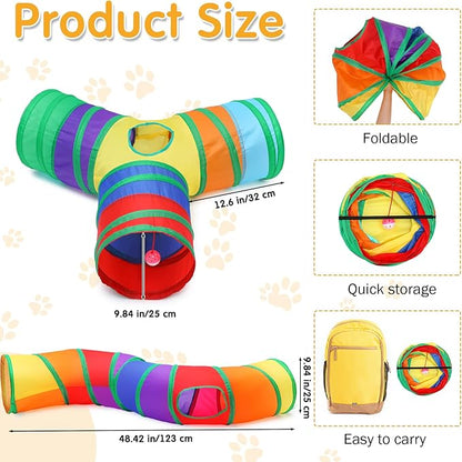 Poen 22pcs Cat Kitten Toys Set with 2 Collapsible Cat Tunnel and 20 Interactive Kitty Feather Toy, Fluffy Mouse, Crinkle Balls, for Kitten Puppy(Multicolor)