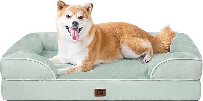 EHEYCIGA Orthopedic Large Dog Bed, Waterproof Memory Foam, Non-Slip Bottom, Sage Green, 35"L x 22"W x 6.5"Th