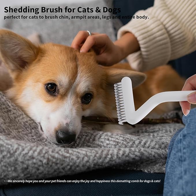 Cat Brush for Long Haired Cats & Indoor Cats, Dog Brush for Shedding & Grooming, Deshedding Dog Brush Dematting Comb for Dogs Remove Loose Hair & Matted Fur, Pet Undercoat Rake, White
