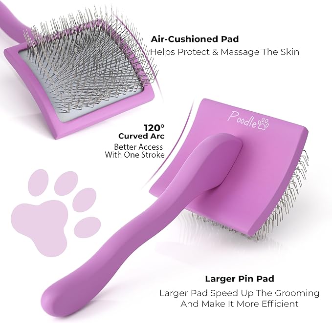 POODLIE Slicker Brush for Dogs - Detangling Dog Brushes for Grooming with Soft Bristles & Long Pins - Professional Cat Deshedding Tool to Removes Tangles & Dirt (Large)