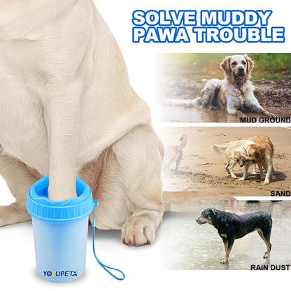 Dog Paw Cleaner, Dog Paw Washer, Buddy Muddy Paw Cleaner,Medium Portable Silicone Pet Cleaning Brush Cup, Pet Foot Washer for Small Medium Breed Dogs, Free Towel, Blue