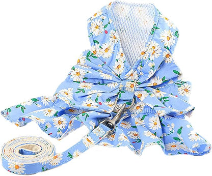 Dora Bridal 2 Pack Dog Dress Harness Vest with Leash, No Pull Cat Small Medium Girl Pet Floral Harness Leash Set, Cute Puppy Fruit Outfit Clothes with Bow, Mesh Princess Costume for Outdoor Walking
