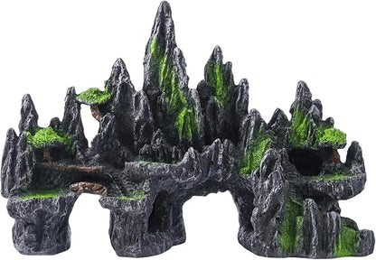 Large Fish Tank Decorations - Mountain View Aquarium Ornament with Tree House Cave Bridge,Large