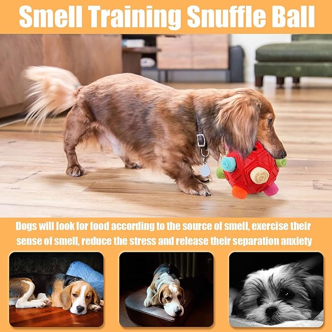 Dog Snuffle Ball-Interactive Puzzle Dog Toys Encourage Natural Foraging Skills Slow Feeder for Training and Stress Relief, Cloth Strip Hiding Food Chew Toys for Any Size Dogs with Squeaky Carrot