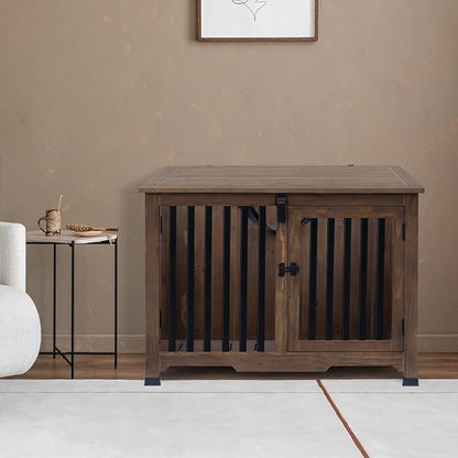 Wooden Dog Crate Furniture,Foldable and Portable Dog Kennel Furniture Indoor,Decorative Dog Crate End Table No Assembly.(Large,Maroon)