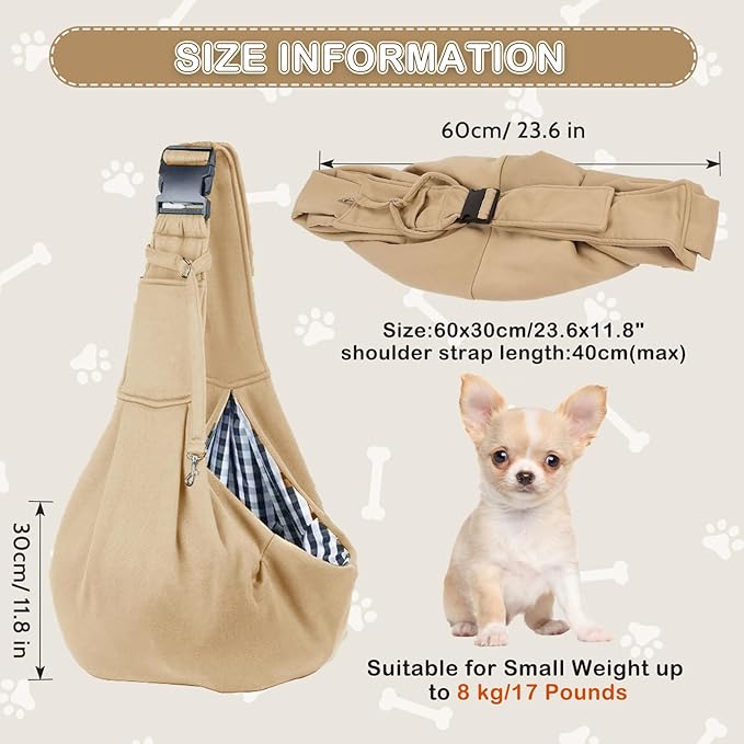 Small Dog Sling Cat Carrier Adjustable Strap Hands Free Pet Puppy Travel Bag Backpack Large Capacity Dog Carrying Bag with Side Pockets for Cats