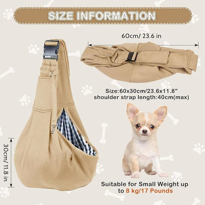 Small Dog Sling Cat Carrier Adjustable Strap Hands Free Pet Puppy Travel Bag Backpack Large Capacity Dog Carrying Bag with Side Pockets for Cats
