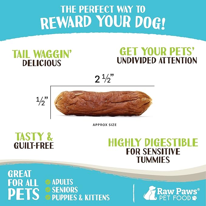 Raw Paws Grain-Free Soft Sausage Treats for Dogs & Cats - Beef Recipe, 6-oz - Beef Sausage Dog Treats, USA Real Beef Dog Treats  Grain-Free Cat Sausage Links, Dog Sausage Links - Puppy Sausage Treats