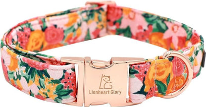 Lionheart glory Premium Floral Dog Collars Spring Dog Collar, Adjustable Heavy Duty Girl Dog Collar for Medium Dogs