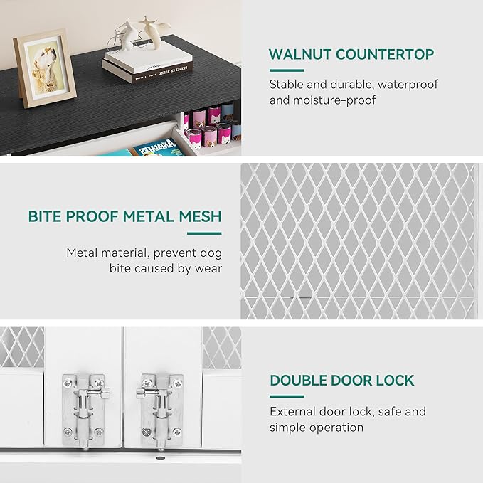 YITAHOME 60" Wooden Dog Crate Furniture with Removable Divider, Large Dog Kennel with Drawers, Double Doors & Locks Design, Dog Crate Furniture TV Stand for Medium Large Dogs