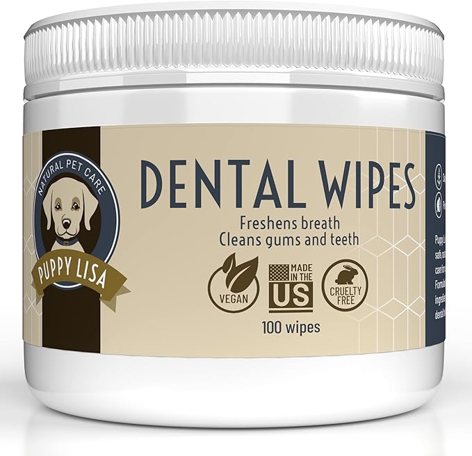 Dog Dental Wipes - Natural Dog Bad Breath Eliminator and Dental Care with Pomegranate and Sodium Bicarbonate - Made in The US - Vegan - Easy to Use Dog Teeth Wipes, Dogs Love The Taste
