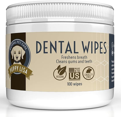 Dog Dental Wipes - Natural Dog Bad Breath Eliminator and Dental Care with Pomegranate and Sodium Bicarbonate - Made in The US - Vegan - Easy to Use Dog Teeth Wipes, Dogs Love The Taste