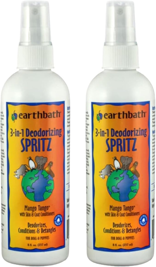 earthbath, Mango Tango 3-in-1 Dog & Puppy Deodorizing Spritz - Dog Odor Eliminator for Strong Odor, Cruelty-Free Dog Cologne, Dog Wash Spray, Made in USA, Dog Bathing Supplies - 8 Oz (2 Pack)