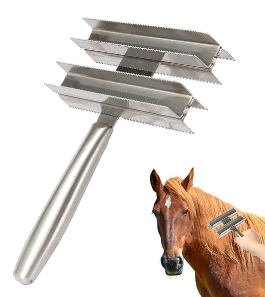 Heavy Duty Livestock Shedding Comb Dog Brush for Shedding Horse Cattle Sheep Large Pets Grooming Tool Dual-Sided Full Stainless Steel Shed Blade