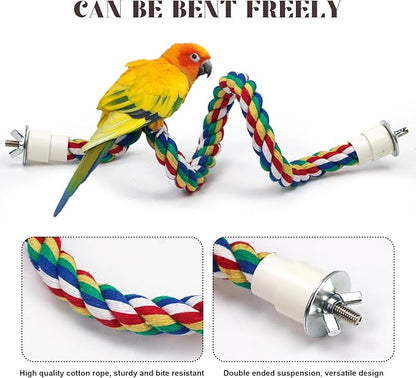 Bird Perch 5PCS Natural Wood Stand Parrot Toy and 1PC Bird Rope Perches for Parrots, Cockatiels, Parakeets, Budgie,Finches