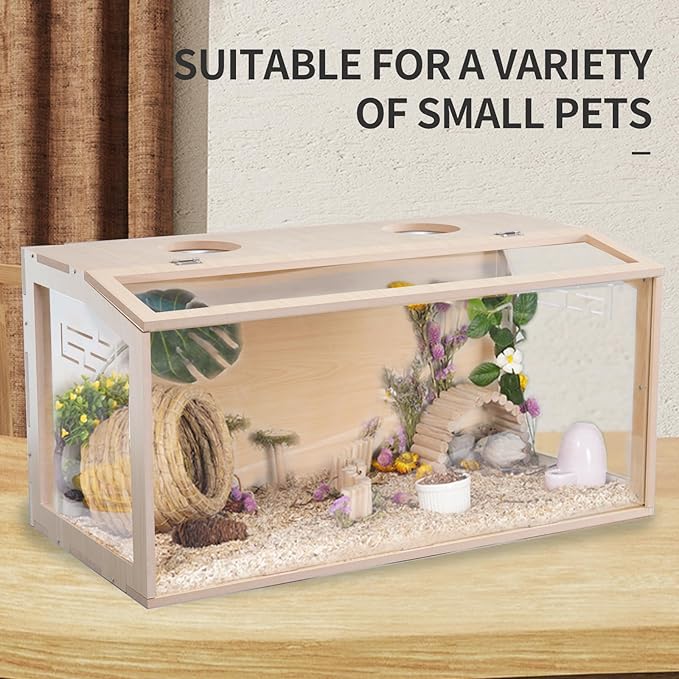 31.5 inch Wooden Hamster Cage, Large Habitat, Openable Top, Transparent Acrylic for Interior View, Ventilated, Easy to Clean, for Syrian Hamster, Dwarf Hamster, Gerbil, Other Small Pet Animals