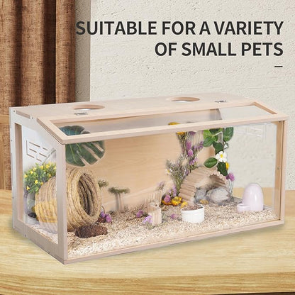 31.5 inch Wooden Hamster Cage, Large Habitat, Openable Top, Transparent Acrylic for Interior View, Ventilated, Easy to Clean, for Syrian Hamster, Dwarf Hamster, Gerbil, Other Small Pet Animals